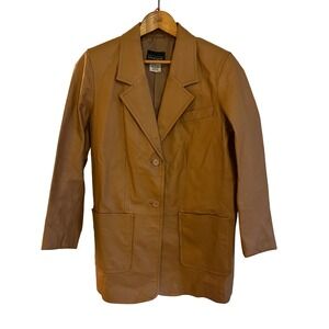 Vintage Via Accenti Oversized Camel Brown Genuine Leather Jacket L